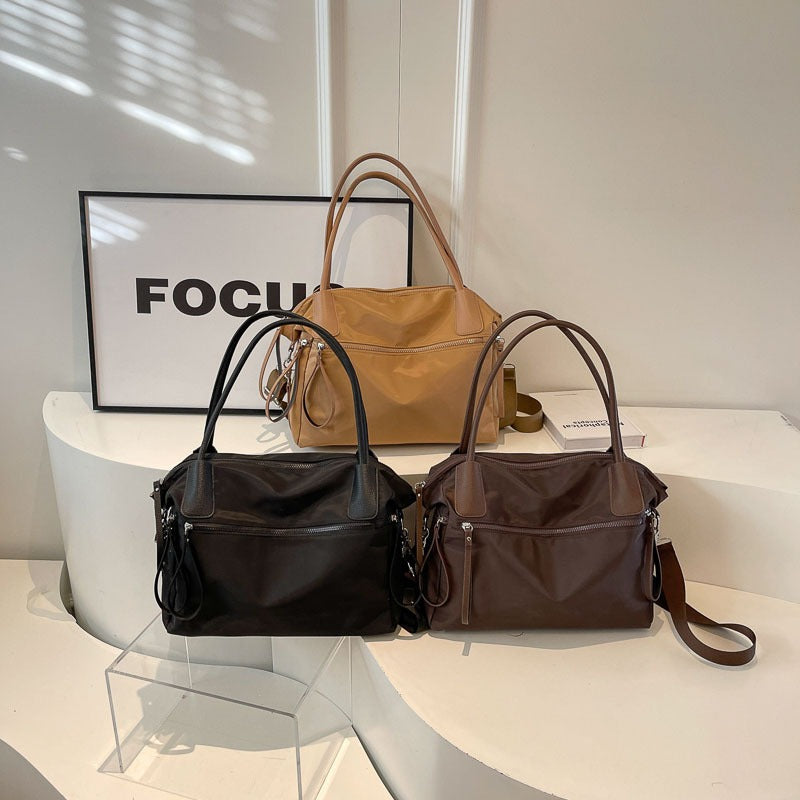 2025 new messenger bag women's nylon cloth solid color portable tote bag large capacity commuter underarm bag shoulder bag