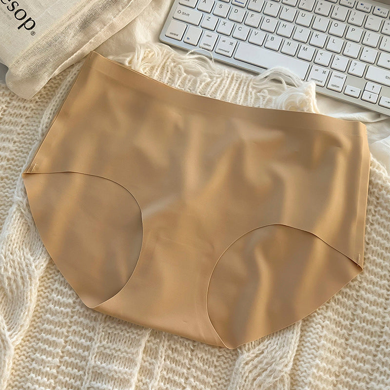 Ice silk seamless underwear women's pure cotton cotton antibacterial crotch large size medium waist solid color simple girl raw briefs women
