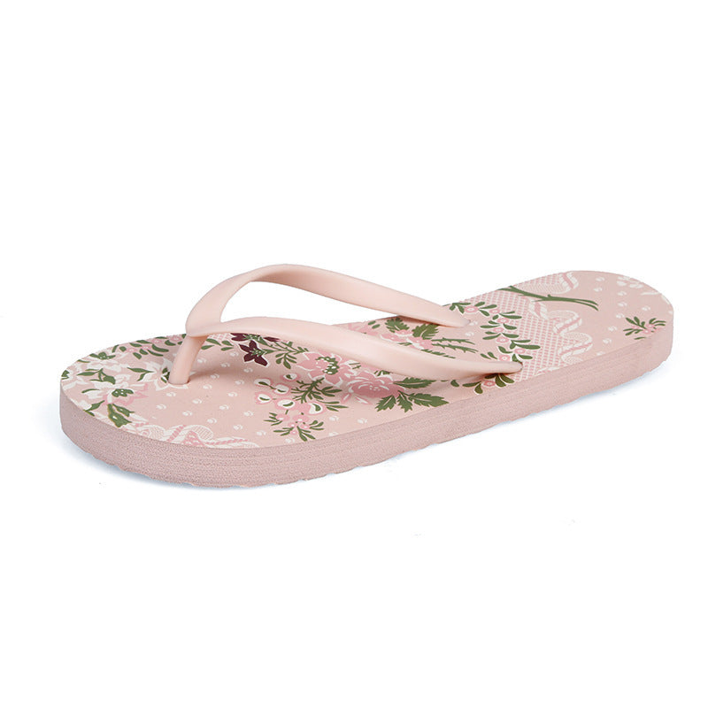 Art flower flip-flops women's flat cool slippers summer new fashion swimming pool beach shoes non-slip soft elastic