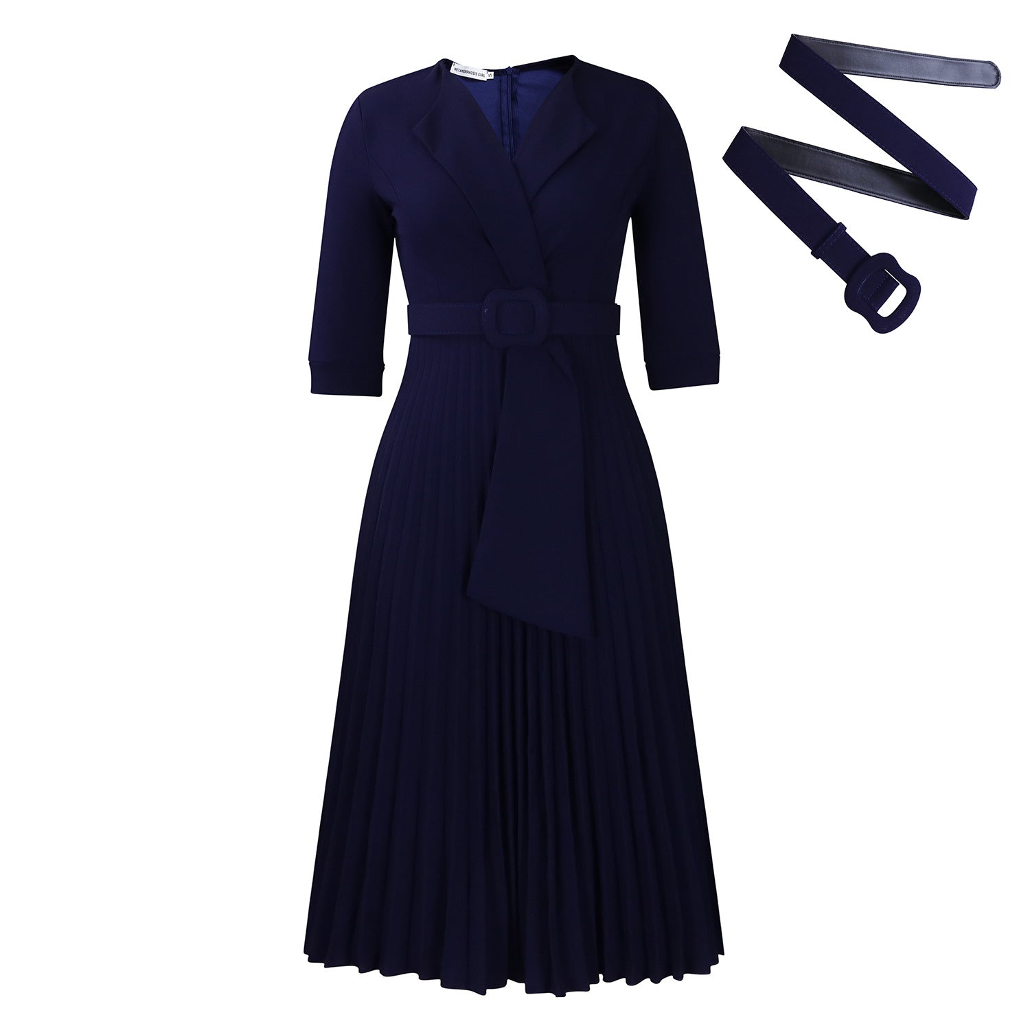 2025 new fashion foreign trade women's clothing suit collar fashion strap waist pleated dress