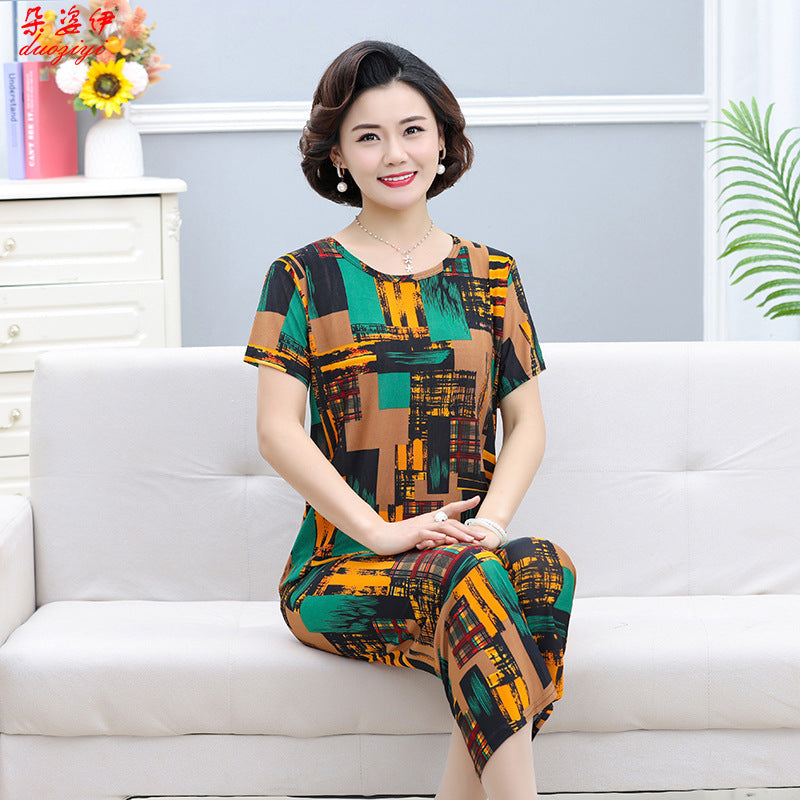Middle-aged and elderly mother summer two-piece suit middle-aged women's suit women's suit middle-aged and elderly suit