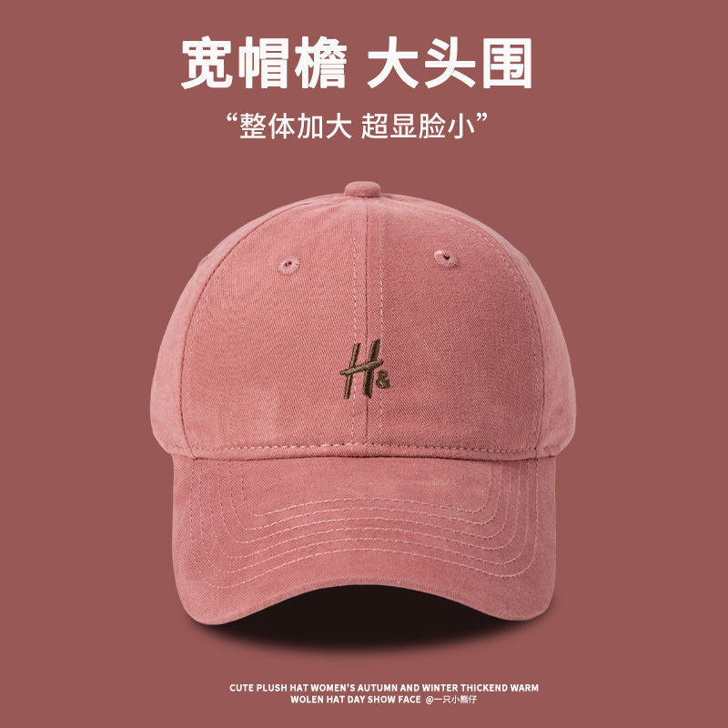 Good version, raspberry powder 2025 new model, big head circumference, small face H letter baseball cap, men's and women's duck tongue sunscreen cap