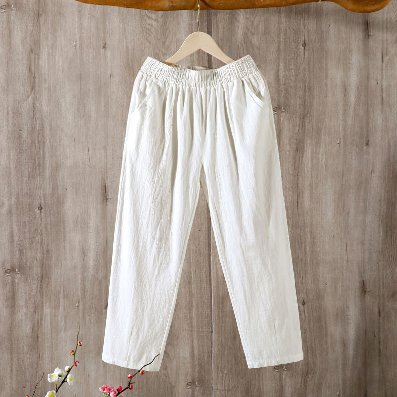 Retro cotton and linen Harlan nine-point pants 2025 spring and summer new loose casual pants, straight mid-waist casual pants