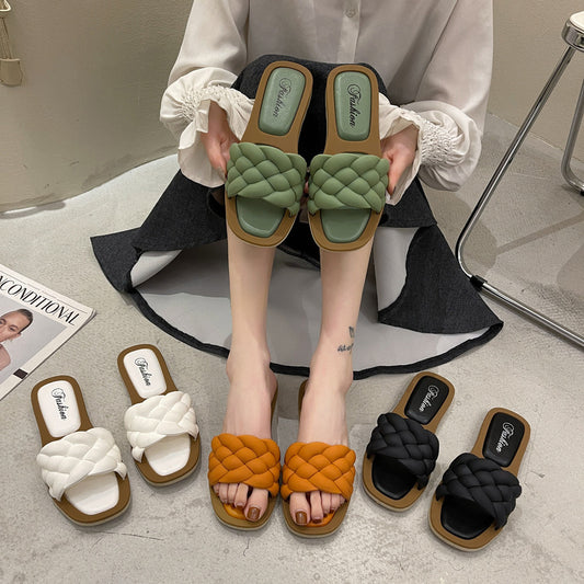 Summer new flat bottom one-word cool slippers women's non-slip Korean version fashion versatile women's sandals women's outer wear