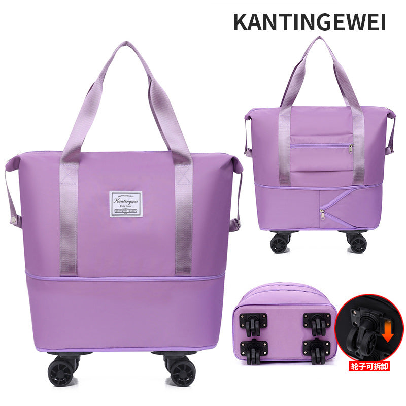 Large capacity travel bag double-layer expansion universal removable wheels short-distance business cover tie rod Oxford fitness anti-bag