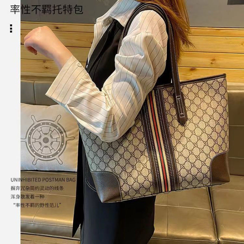Leather bag women's 2025 new shoulder portable tote large bag large capacity women's bag mommy go out bag
