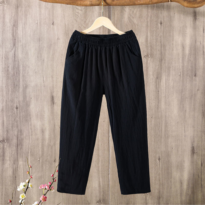 Retro cotton and linen Harlan nine-point pants 2025 spring and summer new loose casual pants, straight mid-waist casual pants