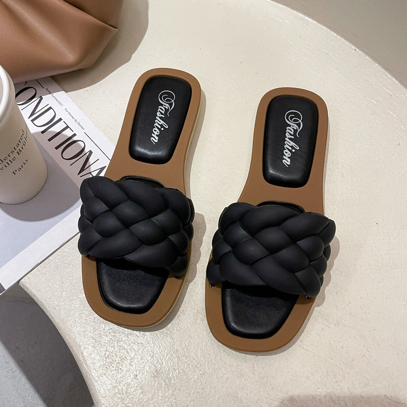 Summer new flat bottom one-word cool slippers women's non-slip Korean version fashion versatile women's sandals women's outer wear