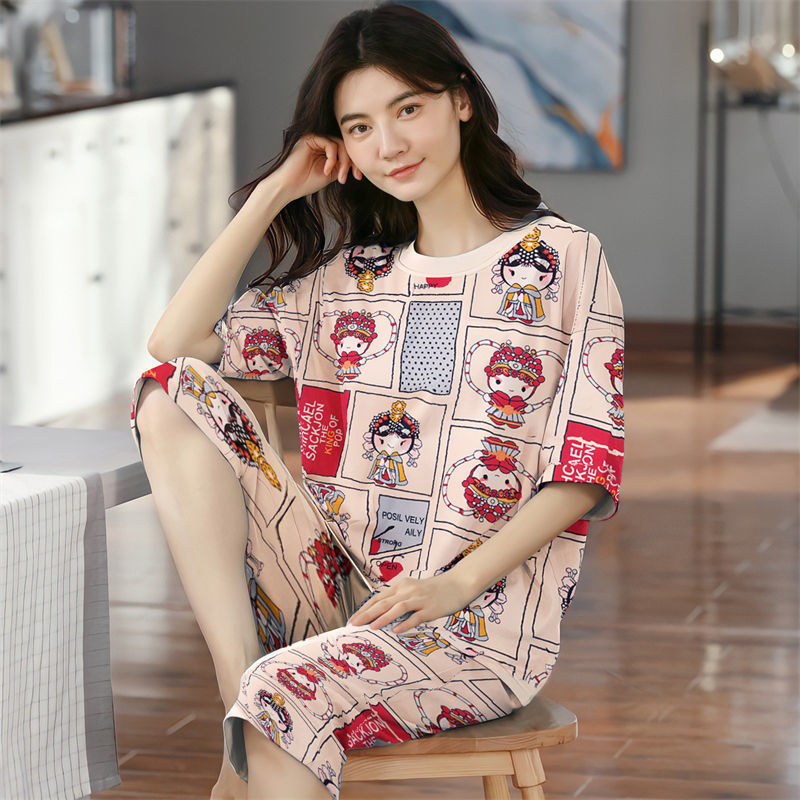 2025 new spring and autumn women's loungewear women's suit casual home summer short-sleeved cropped pants pajamas