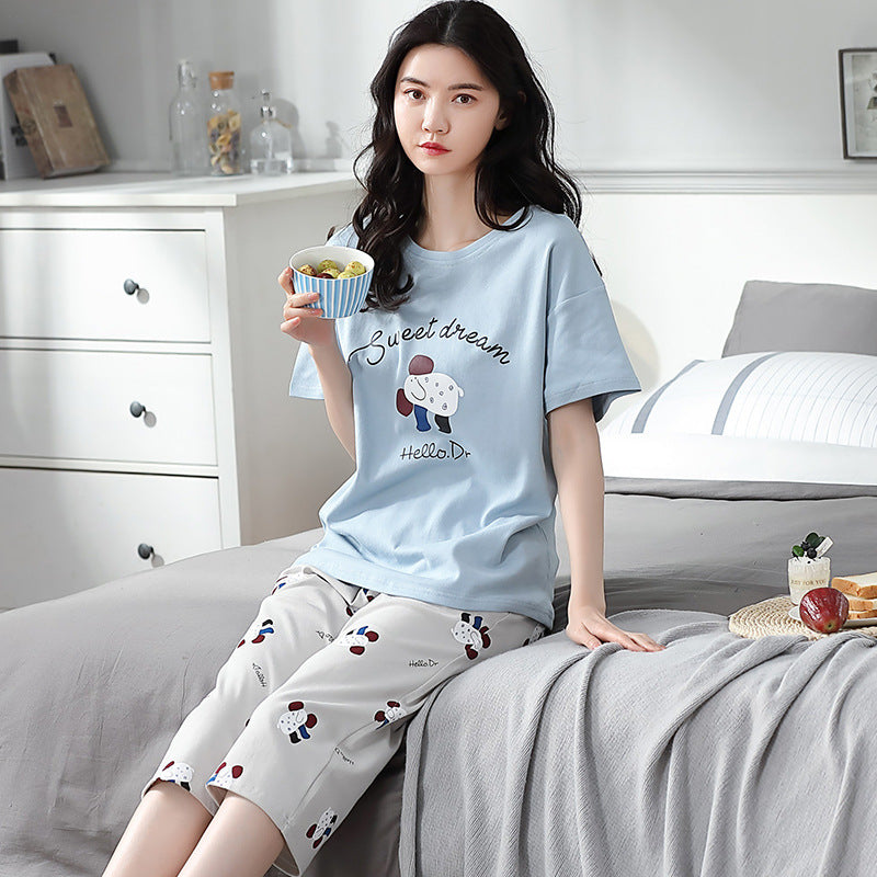 2025 new spring and autumn women's loungewear women's suit casual home summer short-sleeved cropped pants pajamas