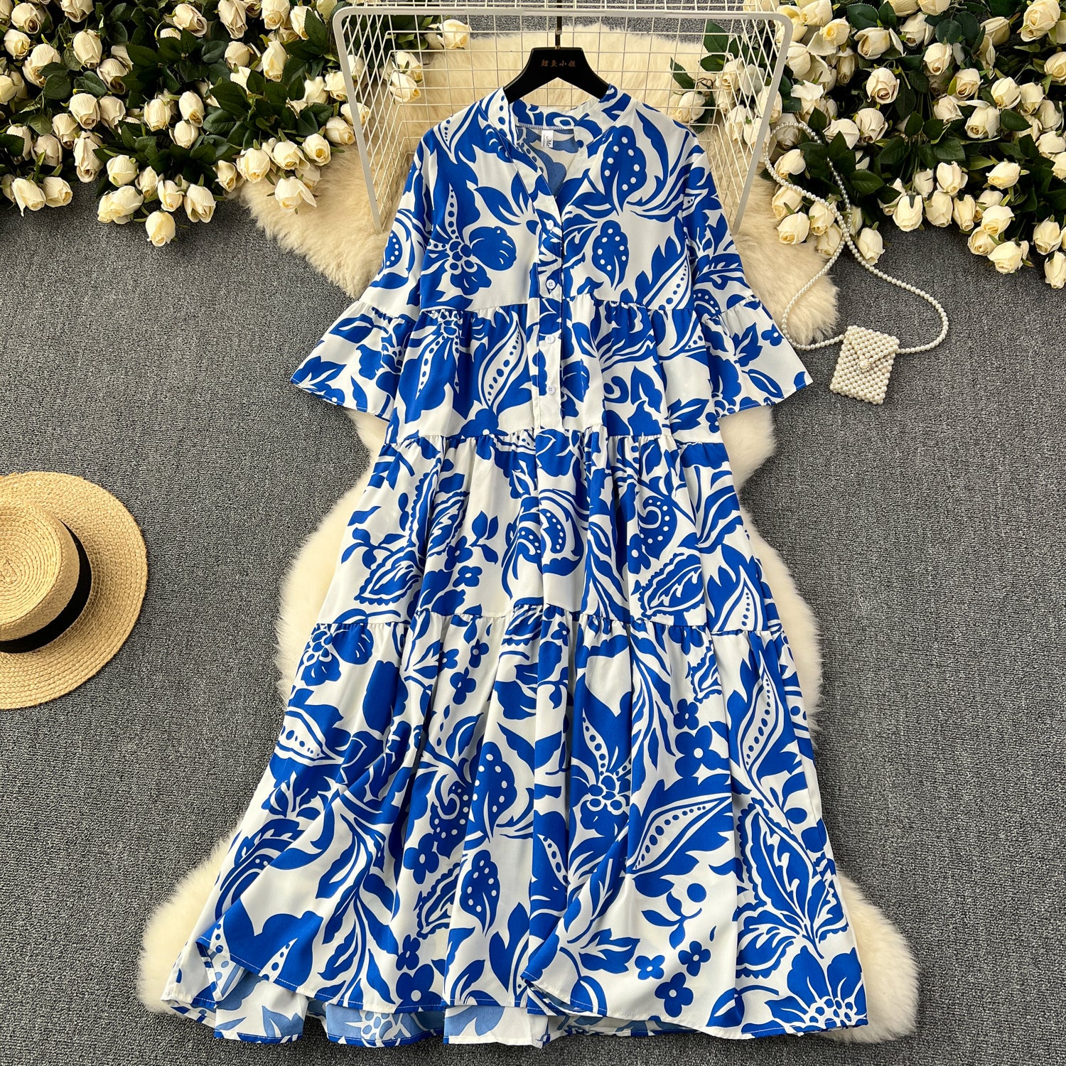 Large size women's clothing lazy style loose printing dress women's foreign style age reduction and thin temperament long dress