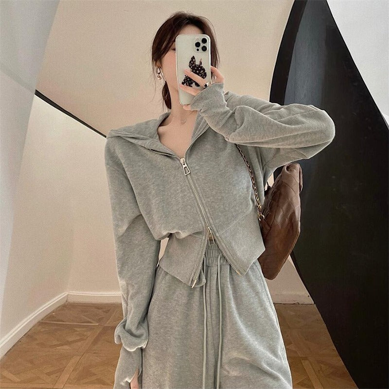 Casual sports suit women's 2025 early spring new Korean version hooded jacket high waist drawstring leggings two-piece set