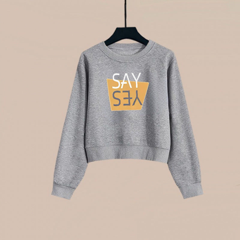 2025 spring and autumn new short crew neck sweater women's spring and autumn outer wear Korean version loose printing small top tide