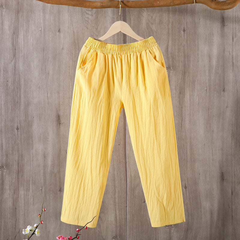 Retro cotton and linen Harlan nine-point pants 2025 spring and summer new loose casual pants, straight mid-waist casual pants