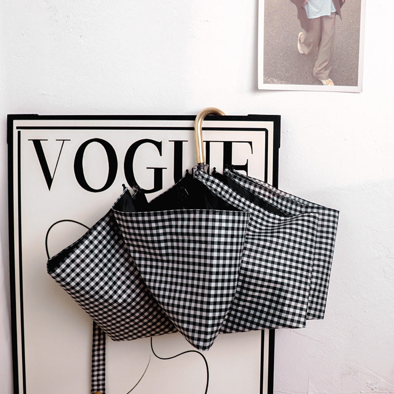 Round polka dot curved hook handle burgundy weather and rain parasol sun protection UV protection new folding sun umbrella vinyl