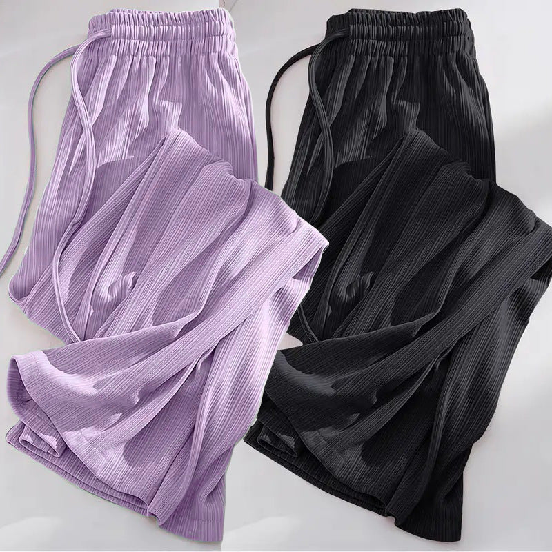 Ice silk wide-leg pants women's summer thin Korean version loose straight small high waist