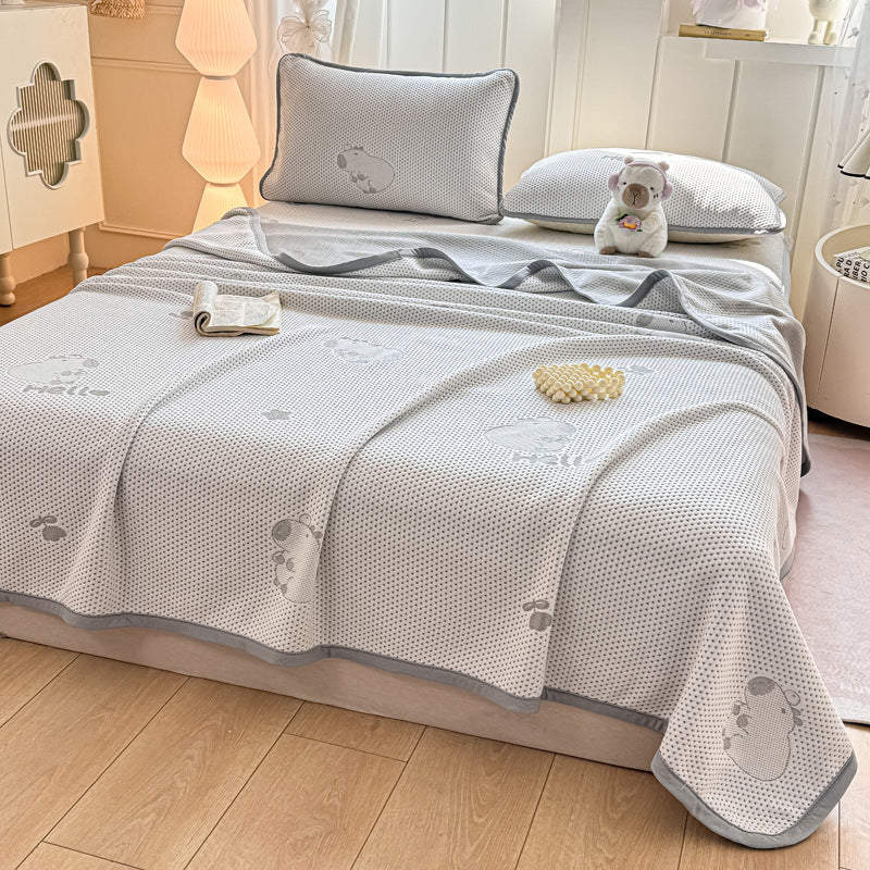 2025 new ice bean summer cool quilt summer cold silk cool silk machine washable air conditioner quilt washable three-piece set