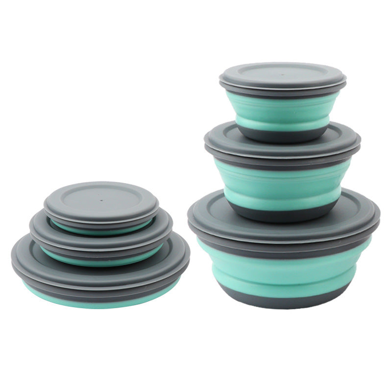 Folding Bowl Portable Outdoor Travel Retractable Japanese Picnic Tableware Three-piece Set Foldable Compression Baby Lunch Box