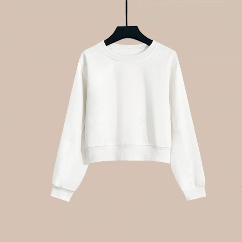 2025 spring and autumn new short crew neck sweater women's spring and autumn outer wear Korean version loose printing small top tide