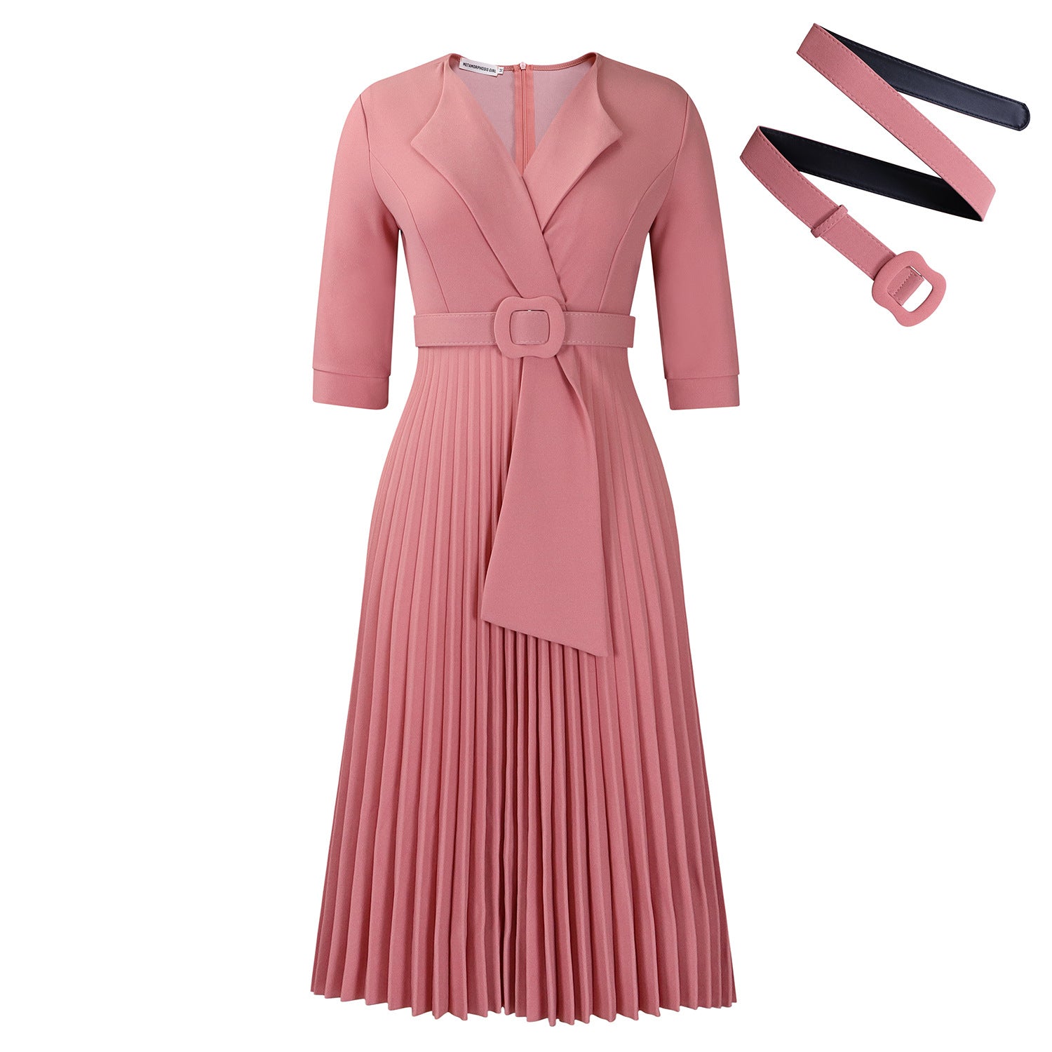 2025 new fashion foreign trade women's clothing suit collar fashion strap waist pleated dress