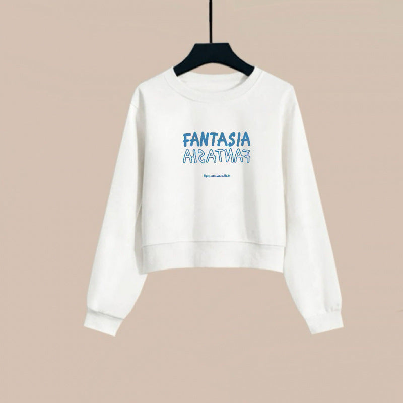 2025 spring and autumn new short crew neck sweater women's spring and autumn outer wear Korean version loose printing small top tide