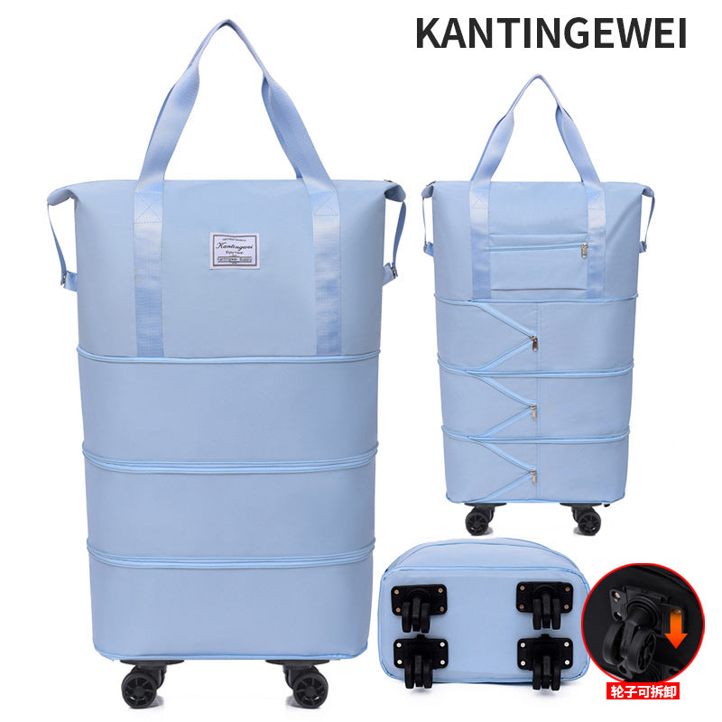 Large capacity travel bag double-layer expansion universal removable wheels short-distance business cover tie rod Oxford fitness anti-bag