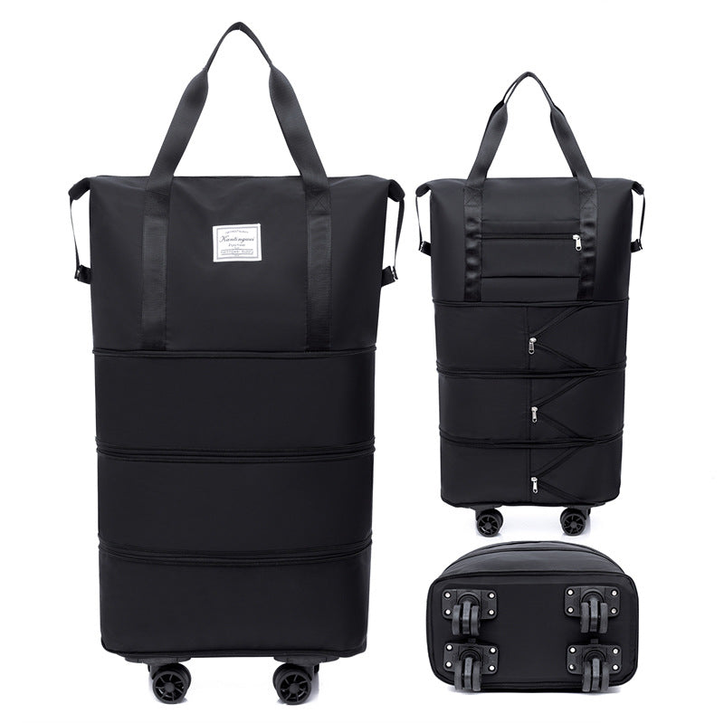 Large capacity travel bag double-layer expansion universal removable wheels short-distance business cover tie rod Oxford fitness anti-bag