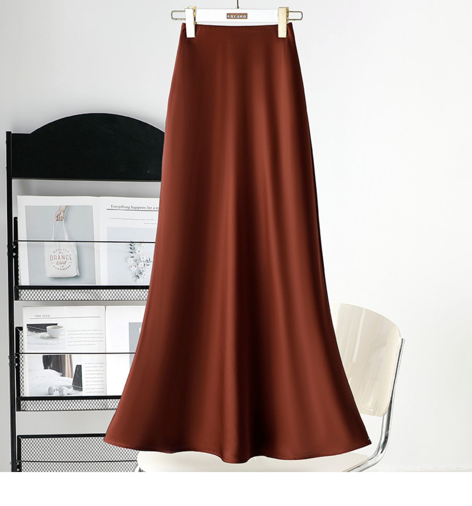 French retro acetic acid satin skirt women's summer high waist hip-wrapped fishtail long skirt high sense thin big swing skirt