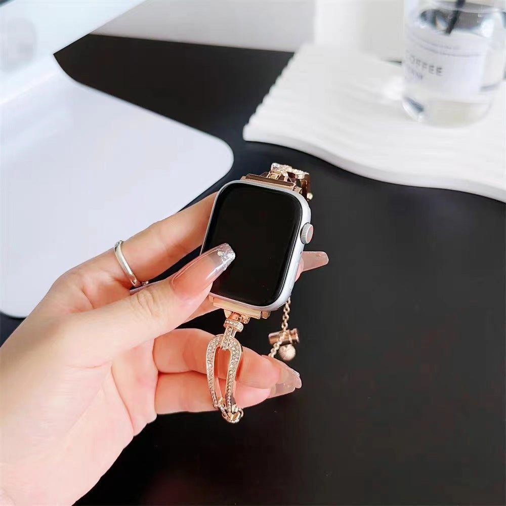 Applicable to Apple Watch Horseshoe Buckle U-shaped Full Diamond Bracelet i watch678s9 Chain Watch Strap