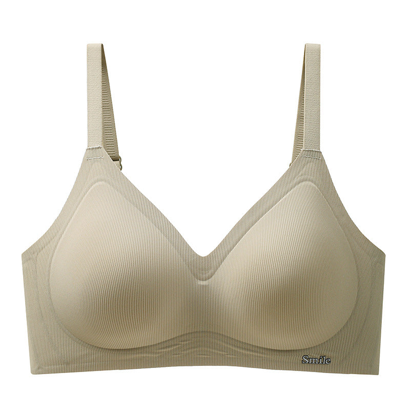 Upgraded fixed cup B78 seamless nude jelly soft support side breasts comfortable adjustable striped underwear for women