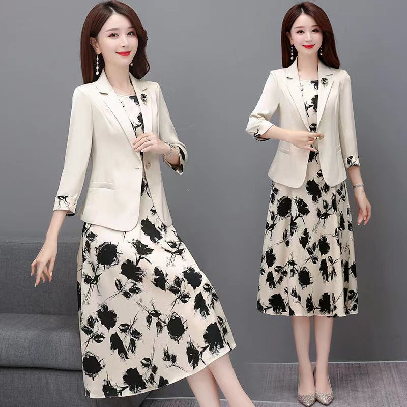 Small suit two-piece spring and autumn vest dress women's 2025 summer new temperament thin suit floral skirt