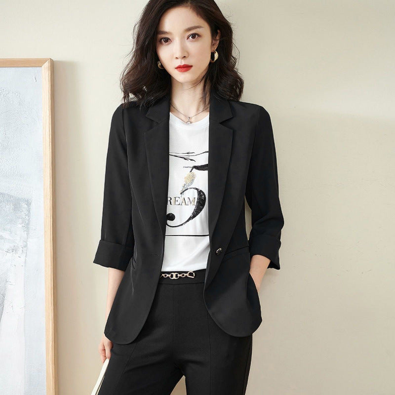 2025 spring and summer new intellectual elegance one button slim fit casual versatile seven-quarter sleeve blazer women