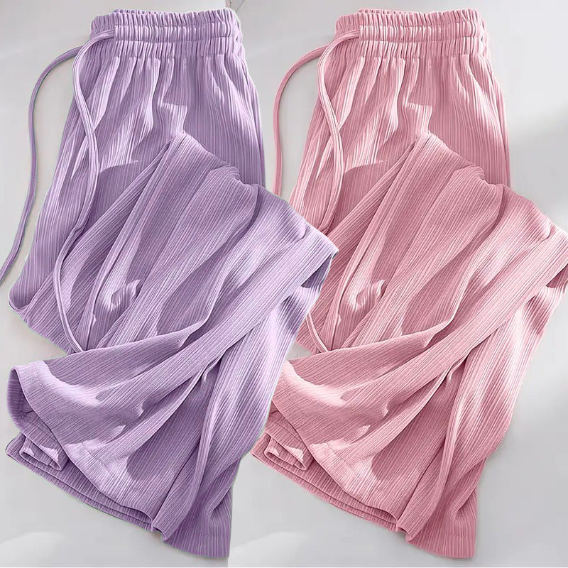 Ice silk wide-leg pants women's summer thin Korean version loose straight small high waist