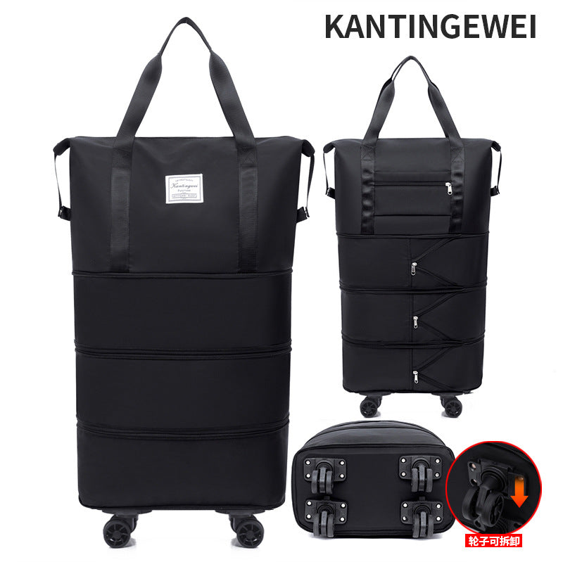 Large capacity travel bag double-layer expansion universal removable wheels short-distance business cover tie rod Oxford fitness anti-bag