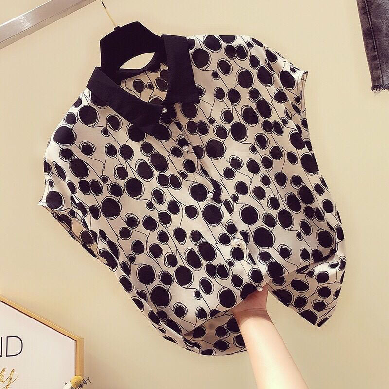 2025 new summer French polka dot chiffon shirt T-shirt women's design sense niche fat sister short-sleeved top