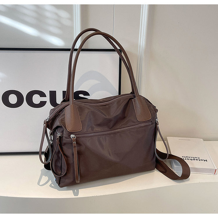 2025 new messenger bag women's nylon cloth solid color portable tote bag large capacity commuter underarm bag shoulder bag