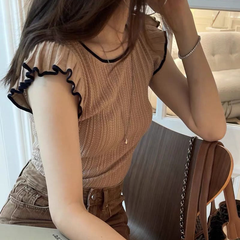 Vintage Xiaofei Sleeve Top Vest Women's 2025 Summer Thin Slim Fit Niche Chic ins Short Sleeve Knitted Vest