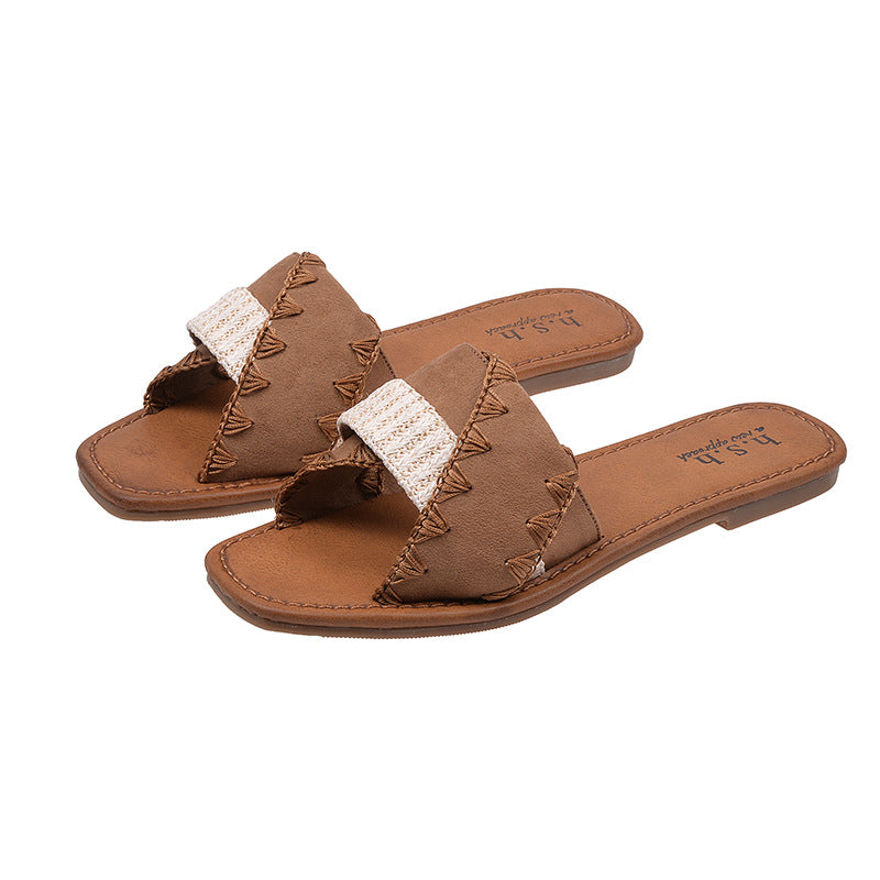 Large size slippers women's summer outer wear color matching French high-end flat bottom with skirt cool slippers