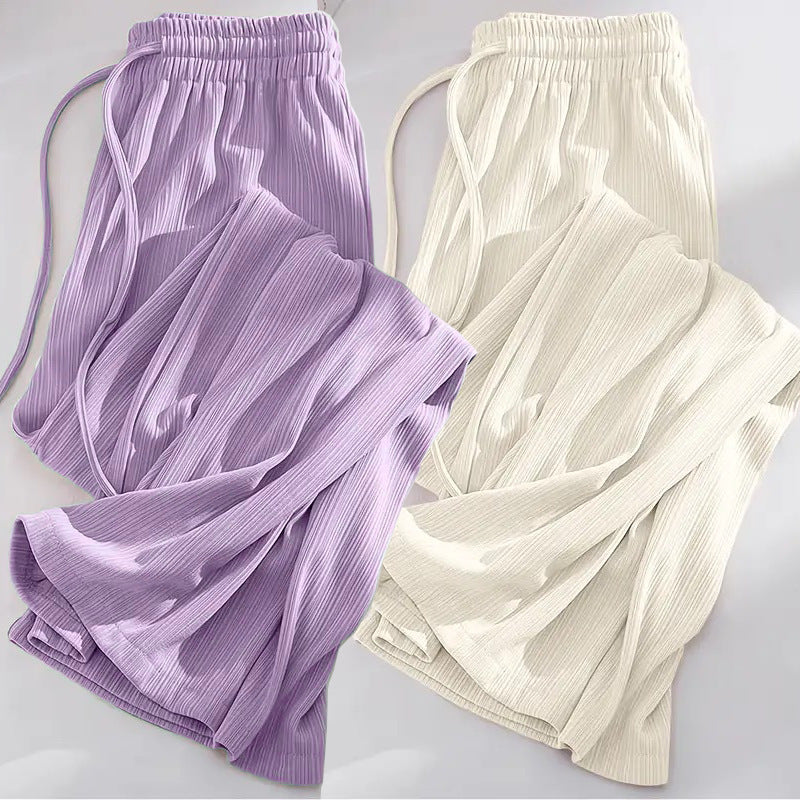 Ice silk wide-leg pants women's summer thin Korean version loose straight small high waist