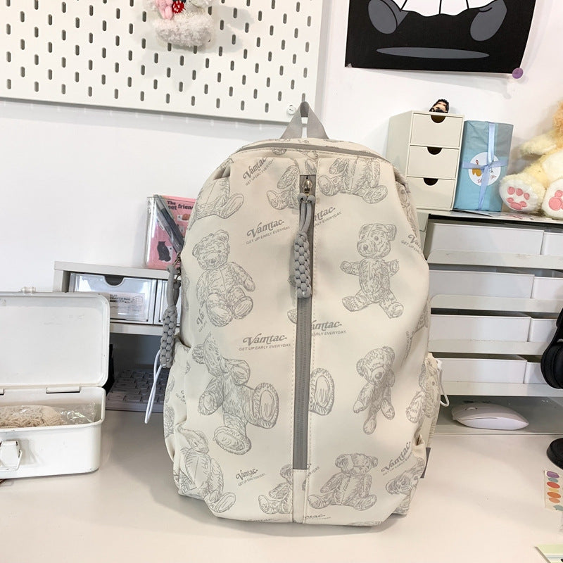 2025 new nylon bear schoolbag female Korean version junior high school students students versatile lightweight simple travel backpack