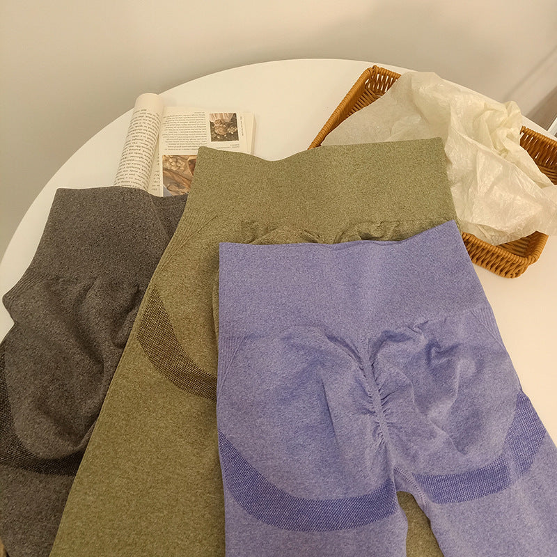 High waist fitness yoga pants hip lift exercise seamless solid color high elastic knitting nine points comfortable