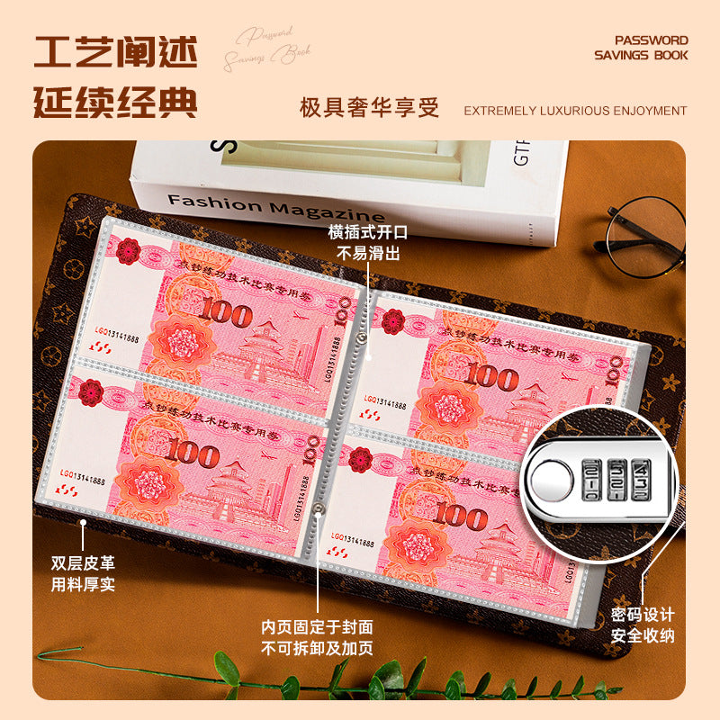 2025 new password lock, cash savings can be put only in cash storage bag, large-capacity protective cover, financial management