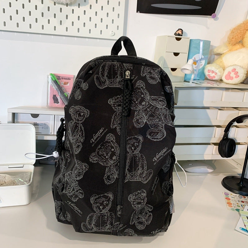 2025 new nylon bear schoolbag female Korean version junior high school students students versatile lightweight simple travel backpack