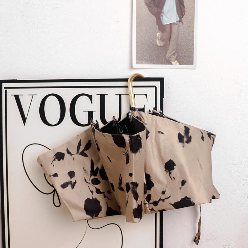 Round polka dot curved hook handle burgundy weather and rain parasol sun protection UV protection new folding sun umbrella vinyl