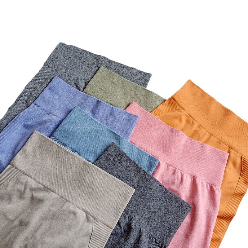High waist fitness yoga pants hip lift exercise seamless solid color high elastic knitting nine points comfortable