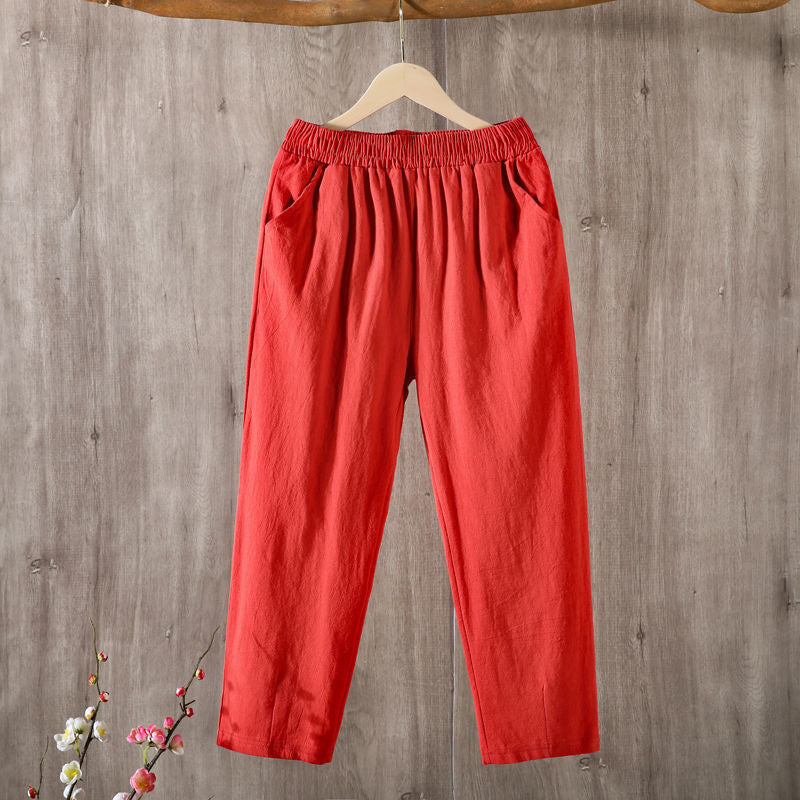 Retro cotton and linen Harlan nine-point pants 2025 spring and summer new loose casual pants, straight mid-waist casual pants