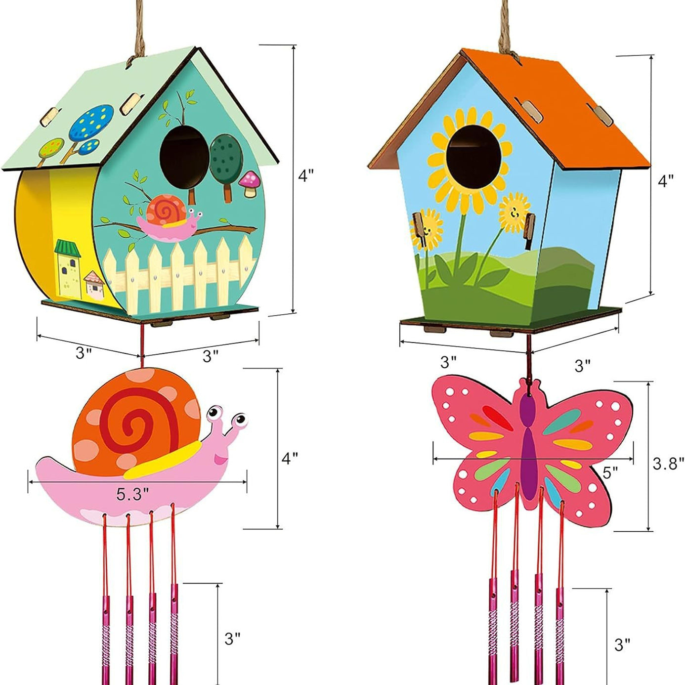 2-Piece DIY Birdhouse Wind Chimes Children's Crafts Handmade Kit Painting Kit Including Paint and Brushes