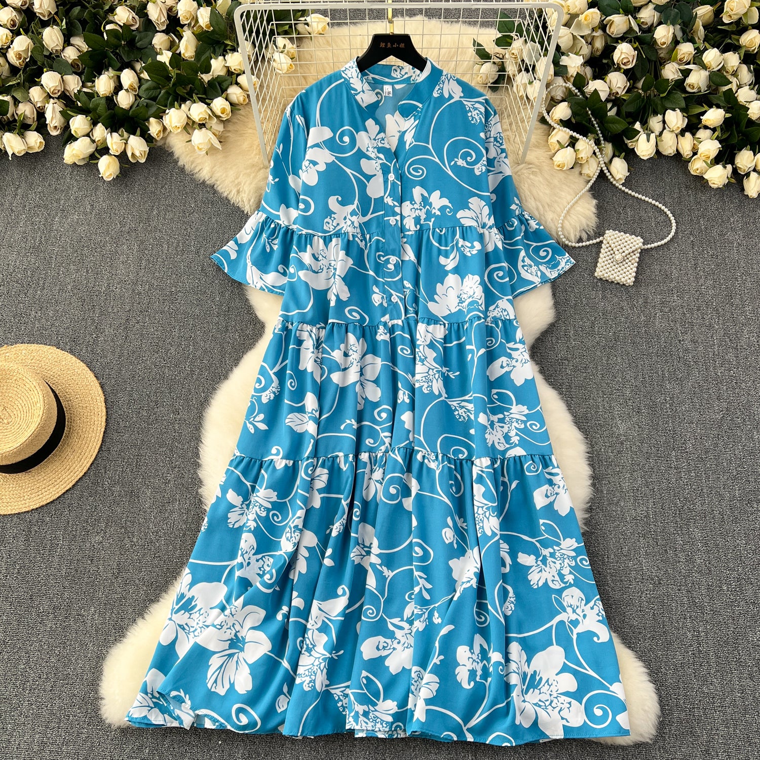 Large size women's clothing lazy style loose printing dress women's foreign style age reduction and thin temperament long dress