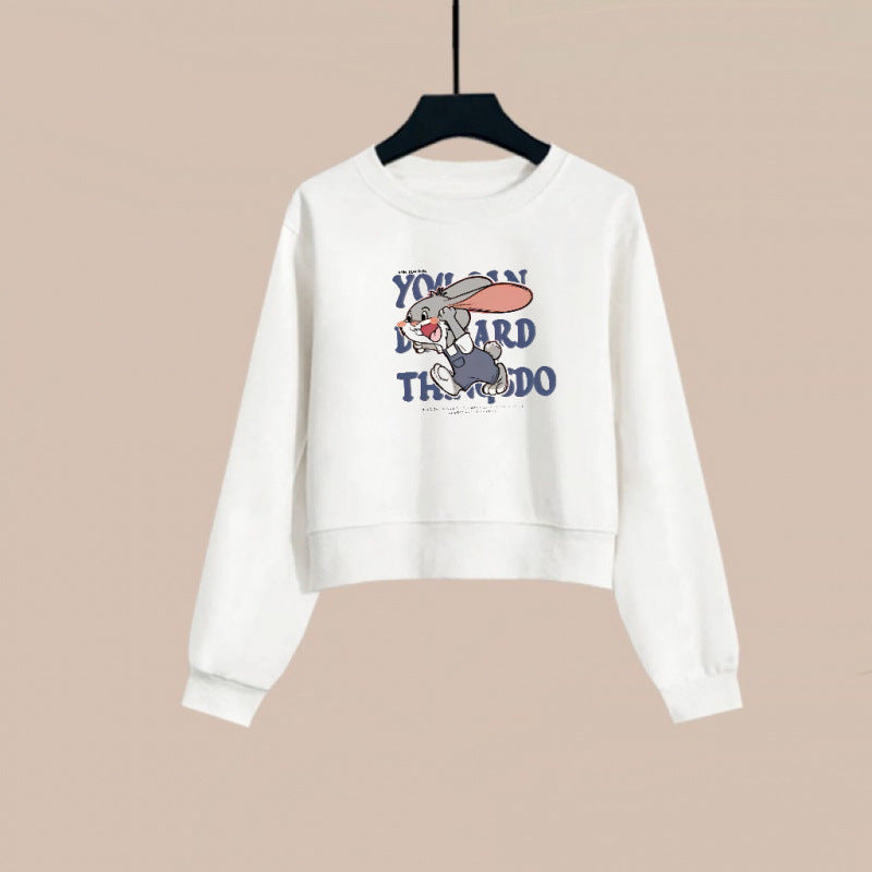 2025 spring and autumn new short crew neck sweater women's spring and autumn outer wear Korean version loose printing small top tide