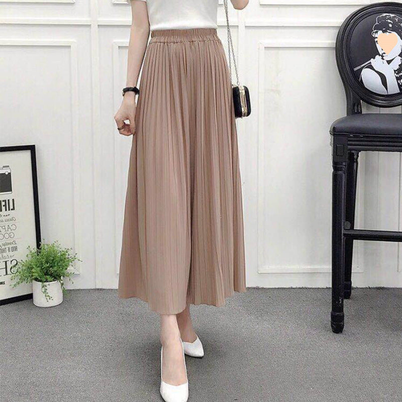 Chiffon wide-leg pants women's summer fashion high waist loose large size pleated skirt pants seven-point casual pants children's temperament versatile